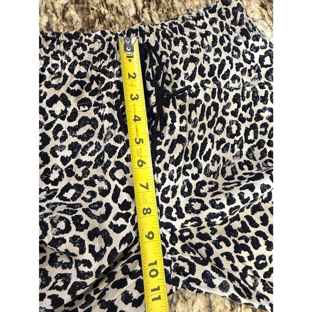 Rebecca Taylor Leopard Print Drawstring Lounge Pants Silk Trim Beige Black S - Picture 8 of 9